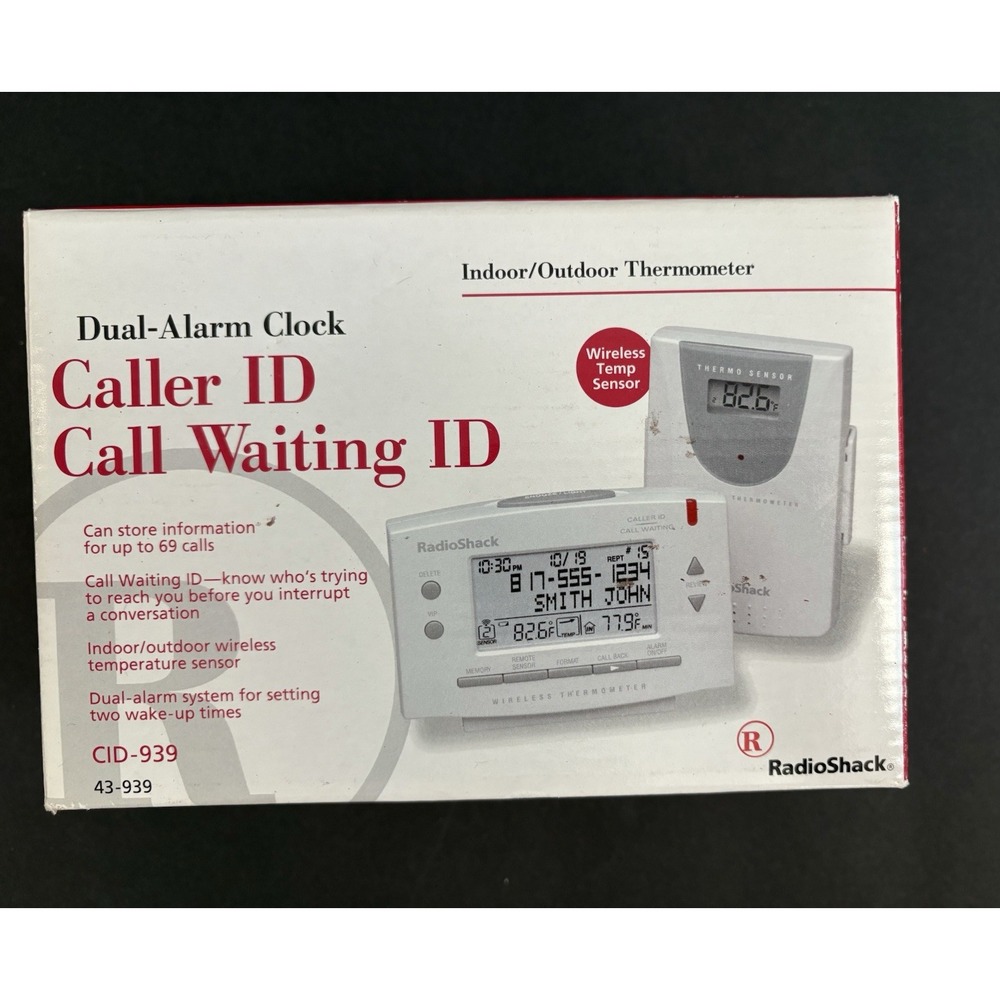 Radio Shack Dual-Alarm Clock Caller ID Call Waiting Wireless Temp Sensor CID-939